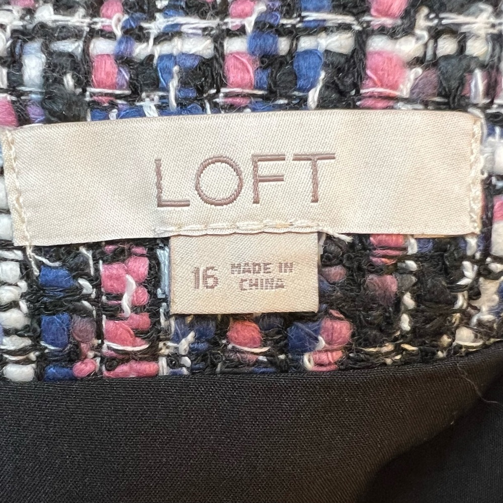 Loft Ann Taylor Women's Pink Black Tweed Pencil Skirt Size 16 Career Work Lined - Picture 6 of 7